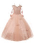 Little Girls Blush Off Shoulder Long Sleeve Rhinestone  Pageant Dress 2-6 - SophiasStyle.com